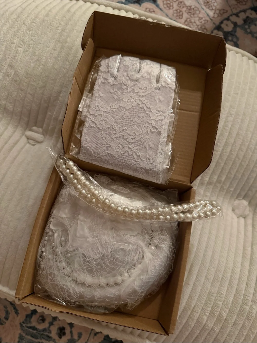 White Pearl Bridal Headband and Lace Accessories